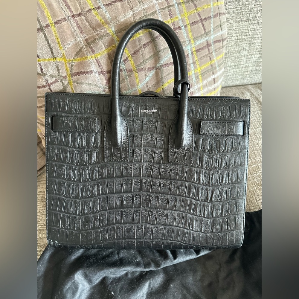 Saint Laurent Sac De Jour Calfskin Crocodile Tote